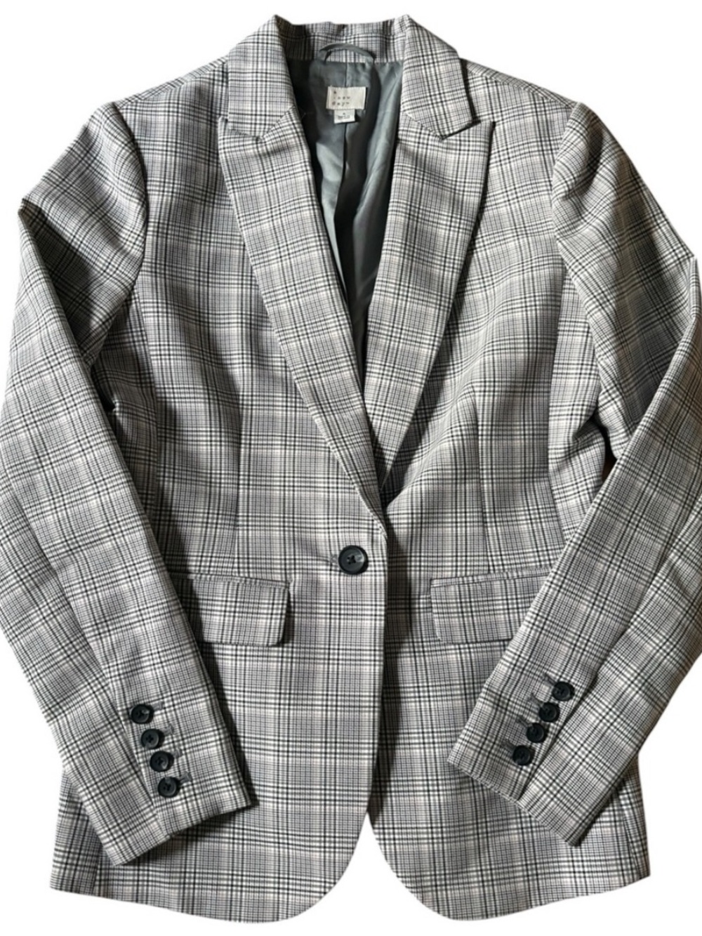 a new day oversized blazer SIZE 4 gray plaid single button classic LIKE NEW